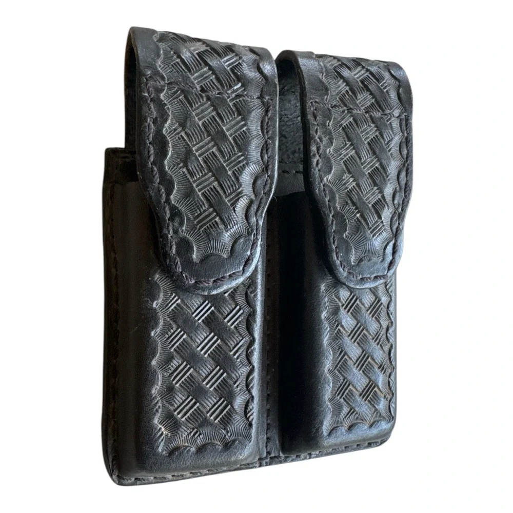Ted Blocker Vintage Dual Magazine Pouch Basketweave Leather CP250 Belt Accessory